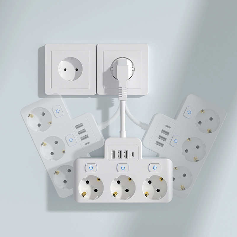 3 コンセント EU 電源タップ (個別スイッチ付き)