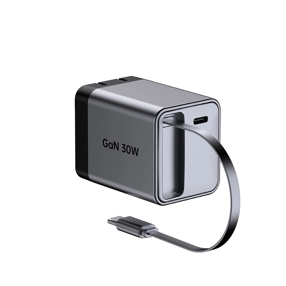 30W USプラグ折りたたみ式急速充電器、格納式USB Cケーブル付き