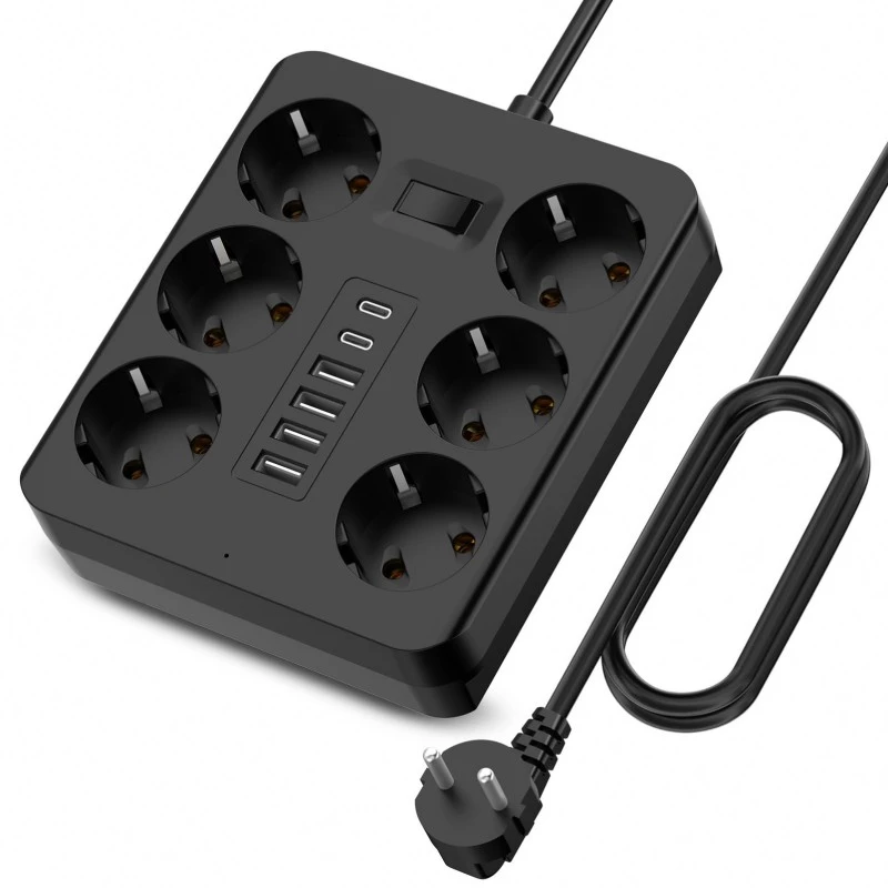 6 コンセント EU プラグ電源タップ