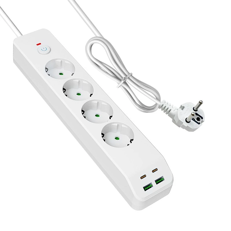 高速充電 EU 電源タップ (AC 4 個と USB 4 個付き)