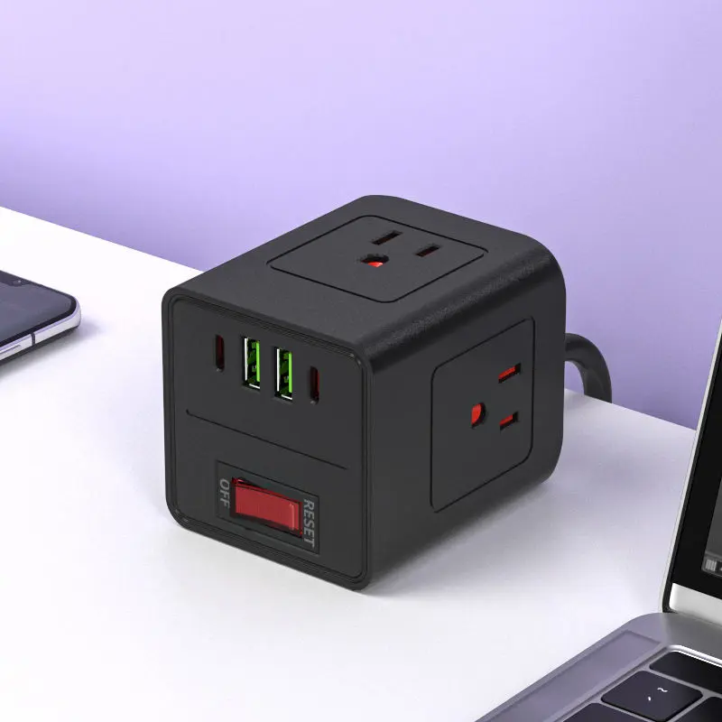 US フラット プラグ トラベル 電源タップ キューブ電源ソケット